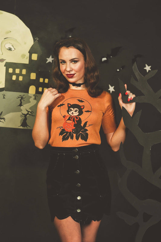 Black Cat Night short sleeve Sweater in Bronze