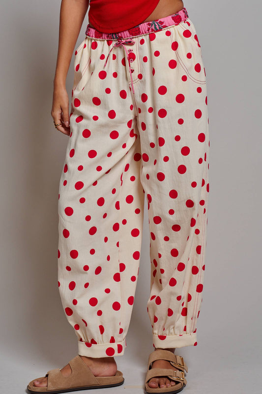 Retro Polka Dot Elastic Waist Wide-Leg Pants
