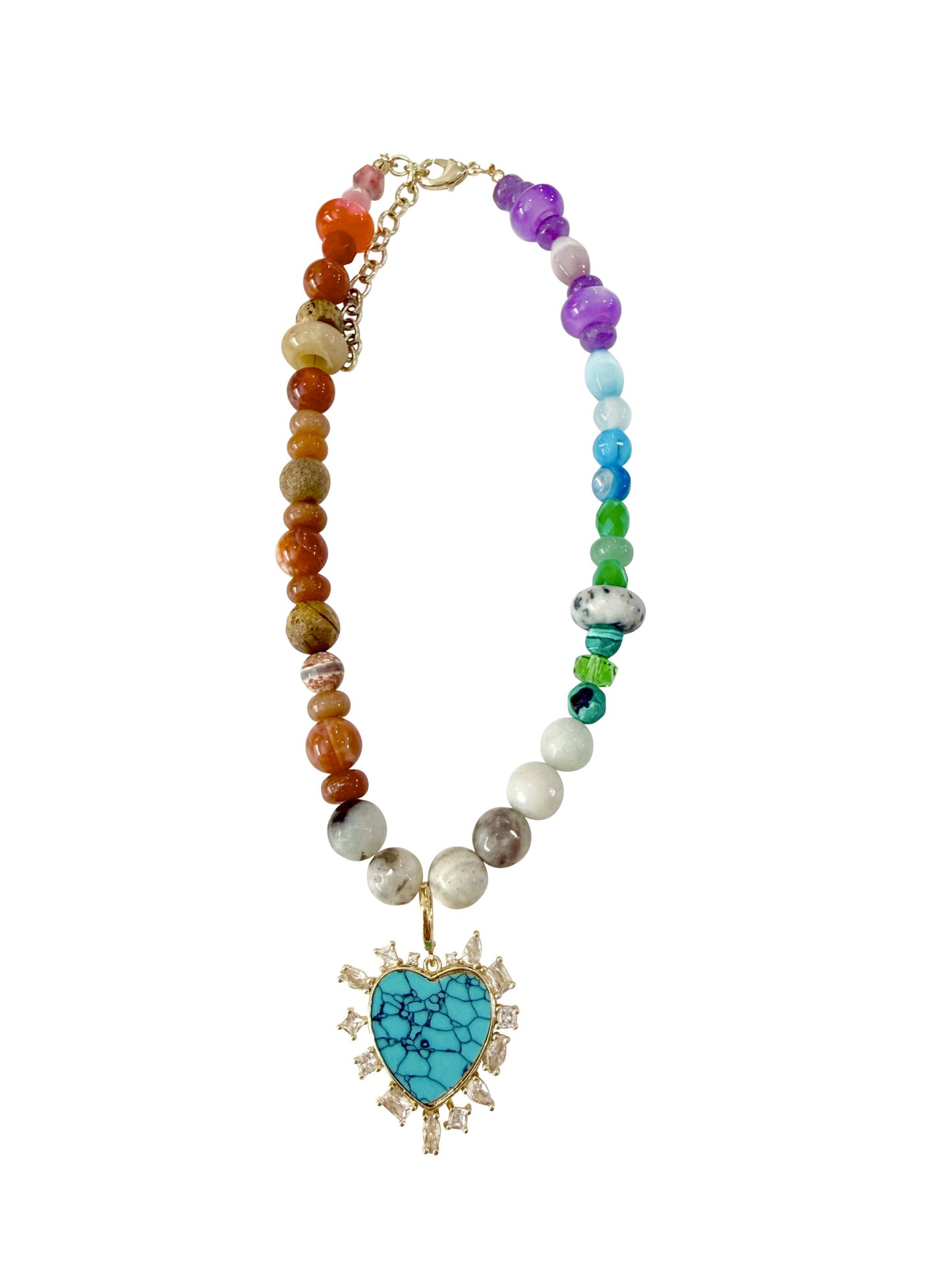 Vicky Rainbow Beaded Necklace with Turquoise Heart Charm