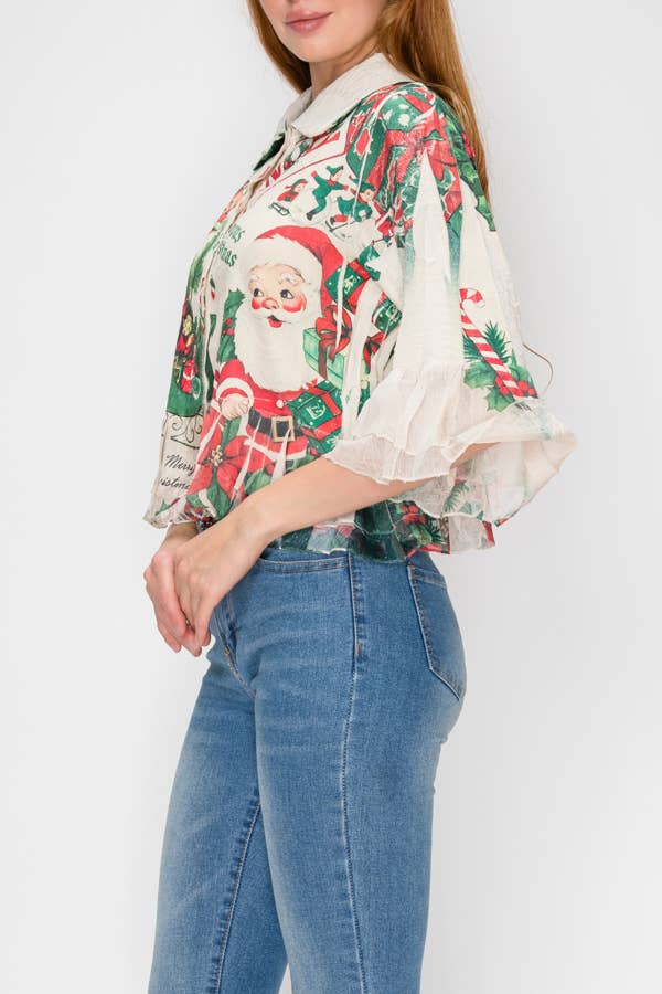 Cropped Button-Up Ruffle Detailed Jacket