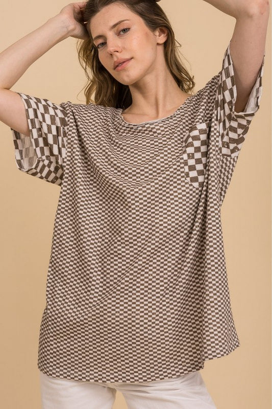 MOCHA CHECKERED SHORTSLEEVE SHIRT