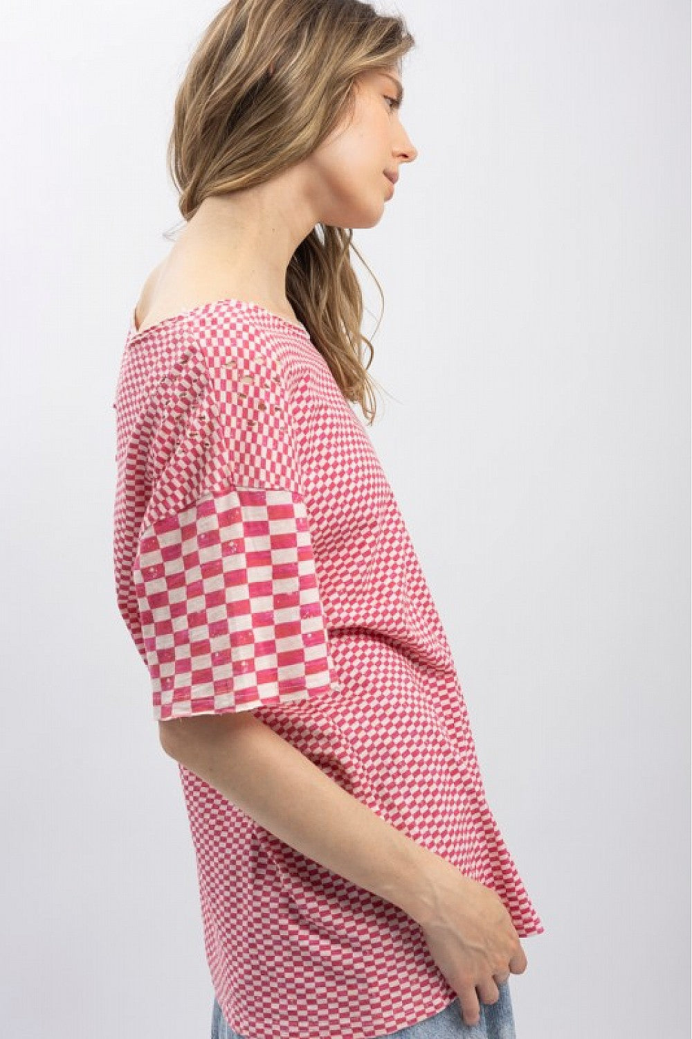 PINK CHECKERED SHORTSLEEVE SHIRT