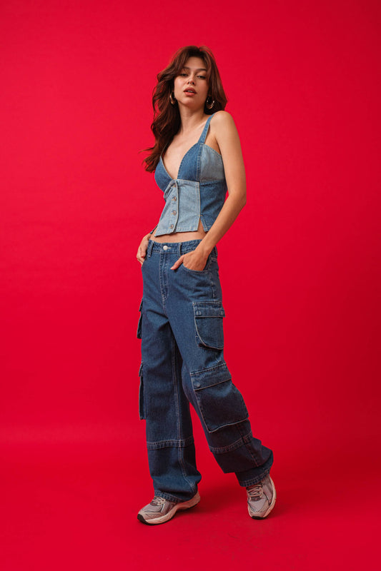 DENIM VEST COLORBLOCK TOP