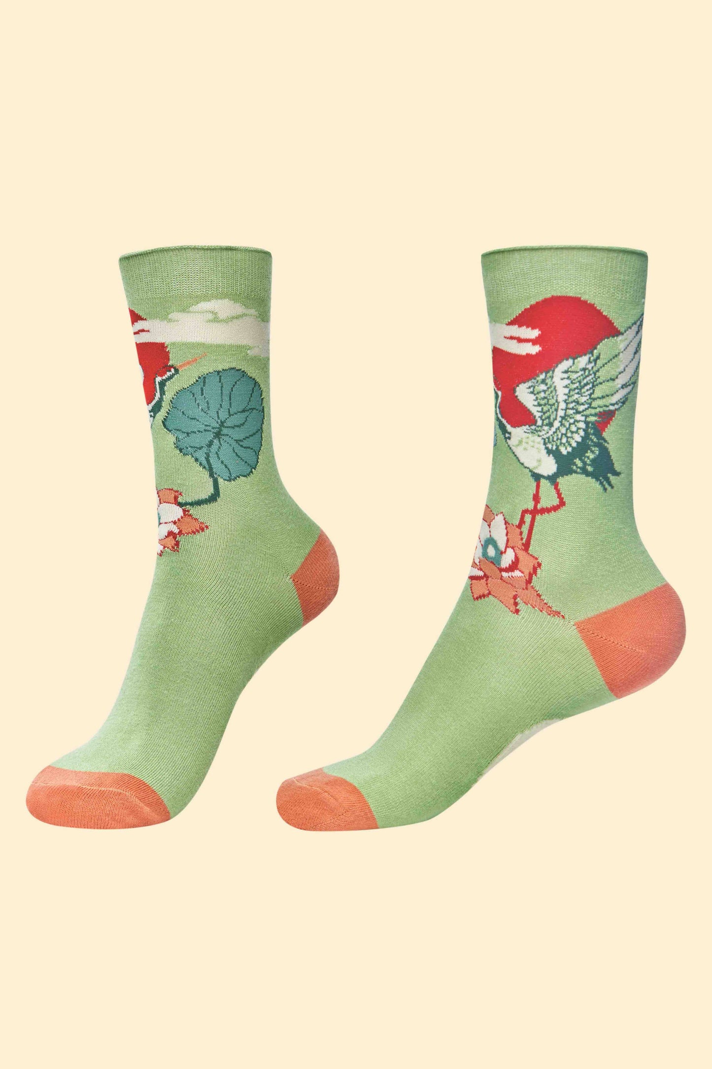 Crane at Sunrise Ankle Socks - Sage