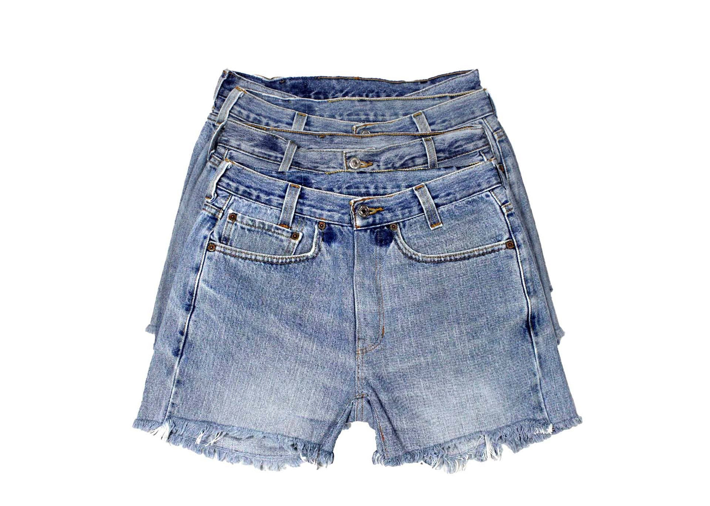 Mid-Rise Upcycled Denim Straight-Cut Shorts