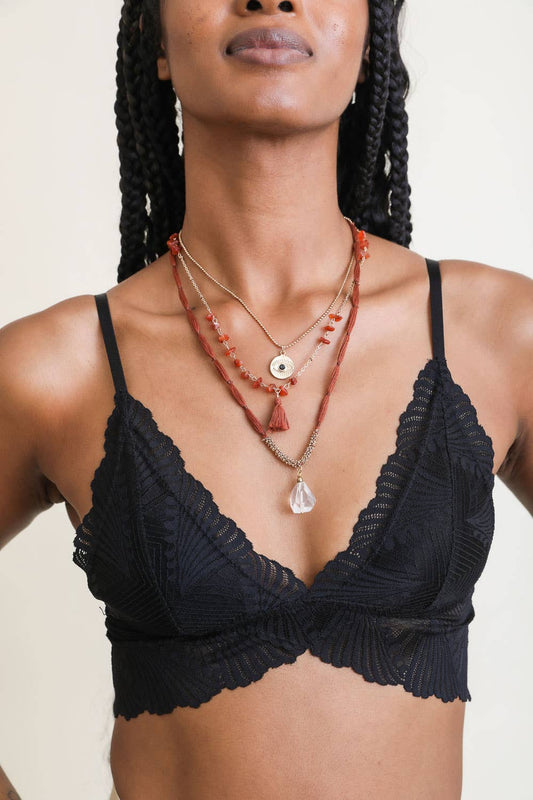 Carnelian & Crystal Pendant Multi Layered Necklace