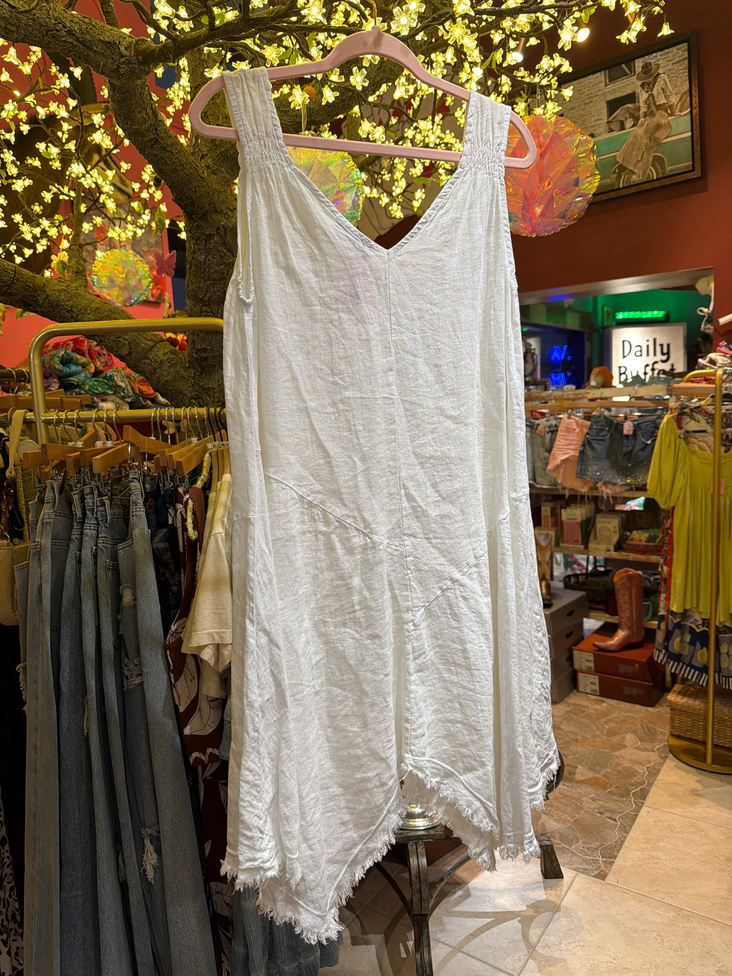 White Linen A-Line Dress
