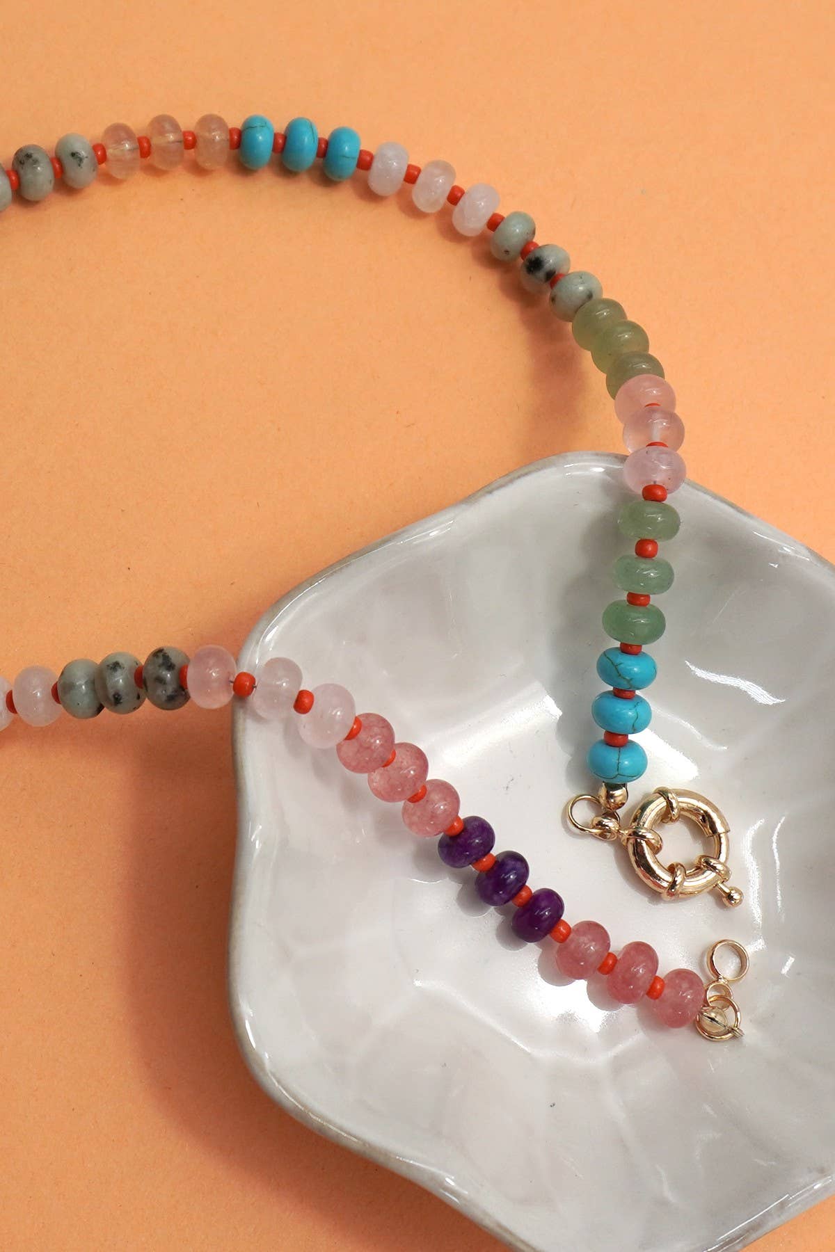 NATURAL STONE CHARM BEADED NECKLACE