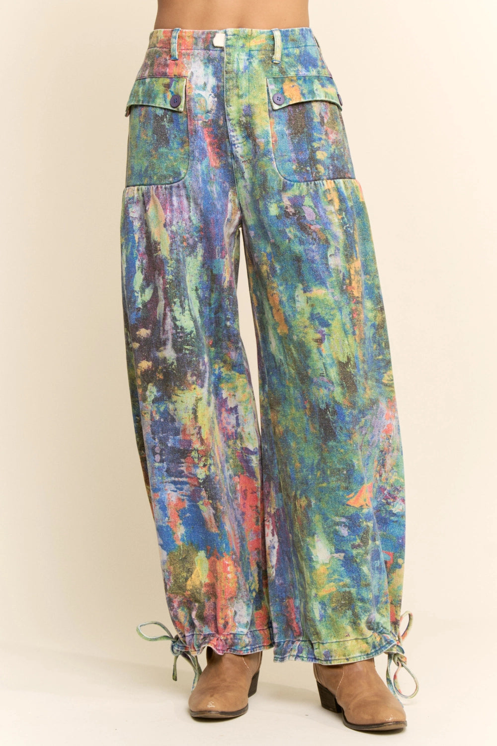 Watercolor Denim Wide Opening Mid-High Waist Pants
