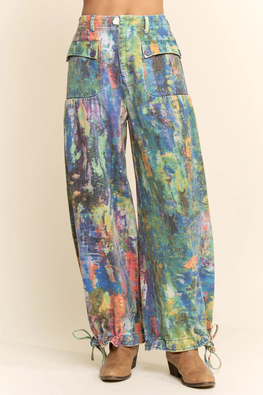 Watercolor Denim Wide Opening Mid-High Waist Pants
