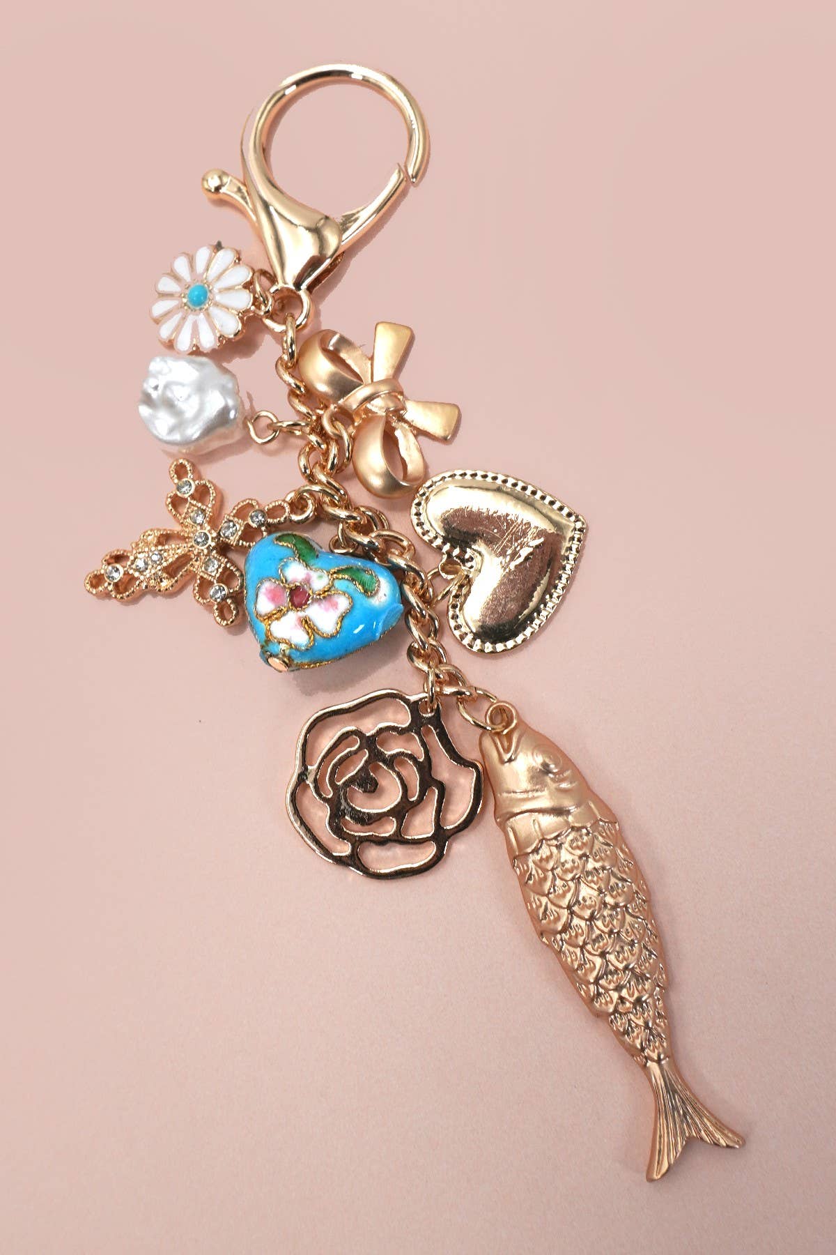 BAG CHARM-OCEAN PORCELAIN HEART FISH CROSS FLOWER