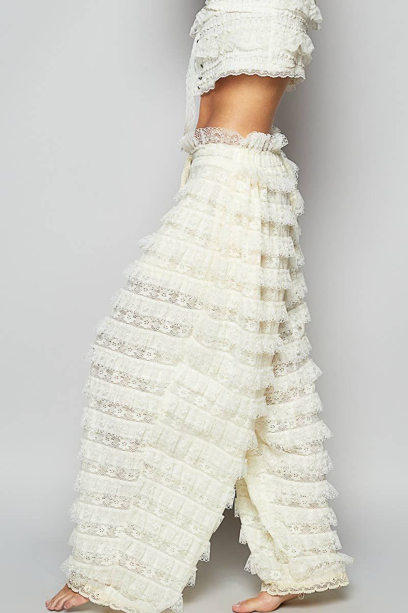 Cream Lace Ruffle Pants
