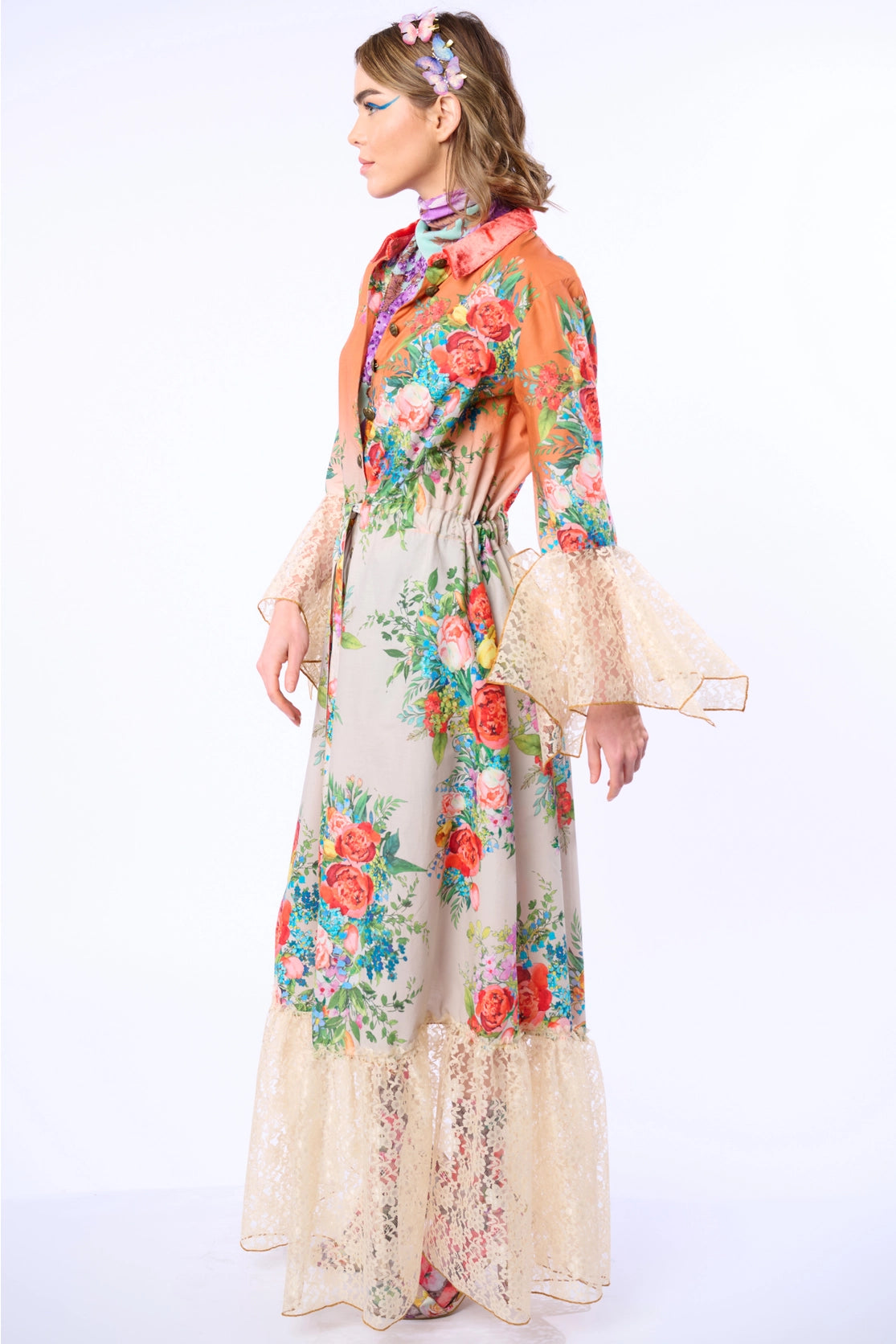 Miss Valentine Floral Shirt Dress w Lace