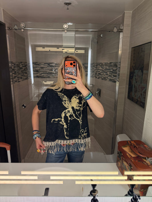 Black Cherub Tassel T-Shirt
