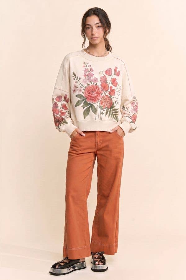 Vintage Botanical Floral Cropped Sweatshirt