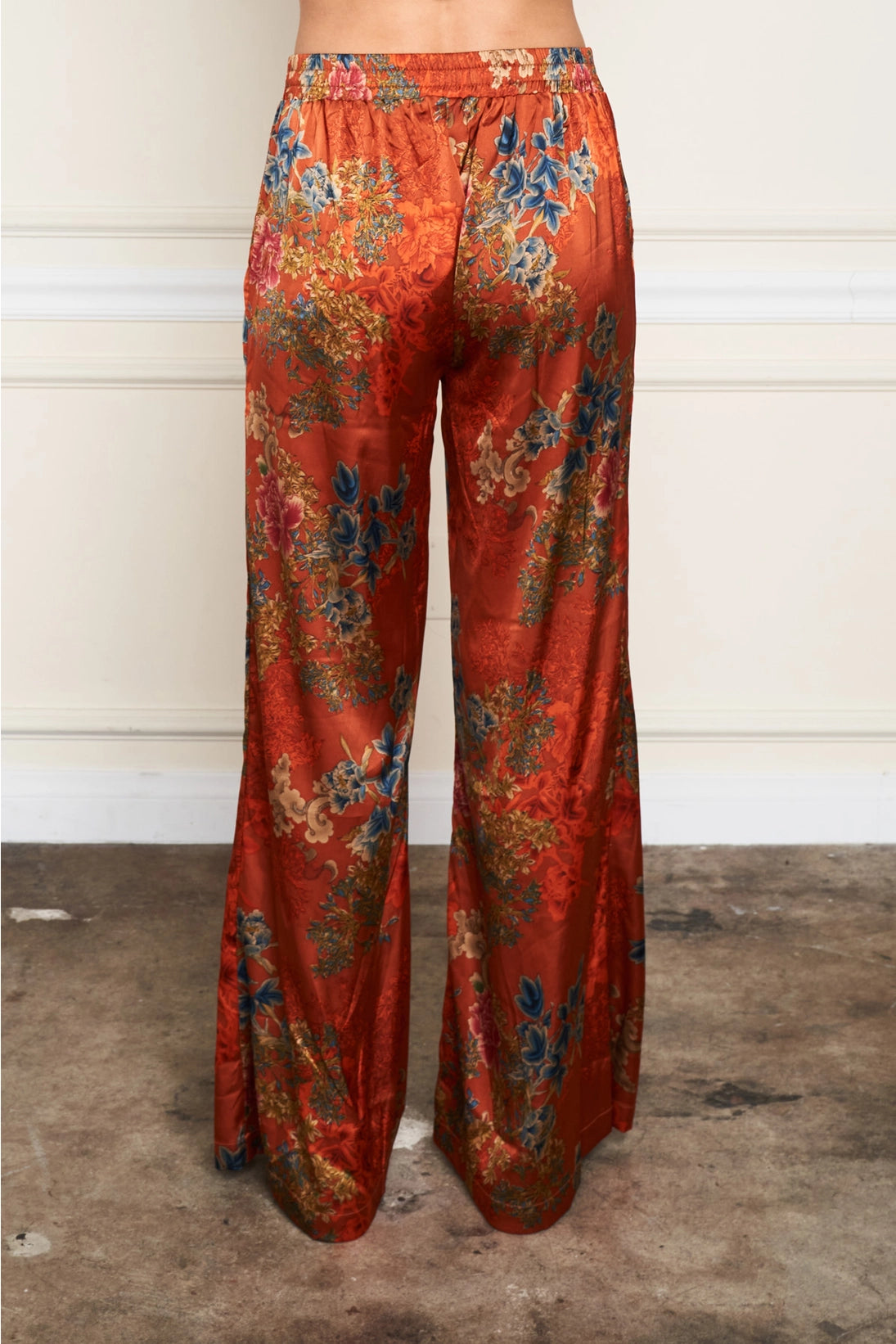 Orange Floral Silk Pants