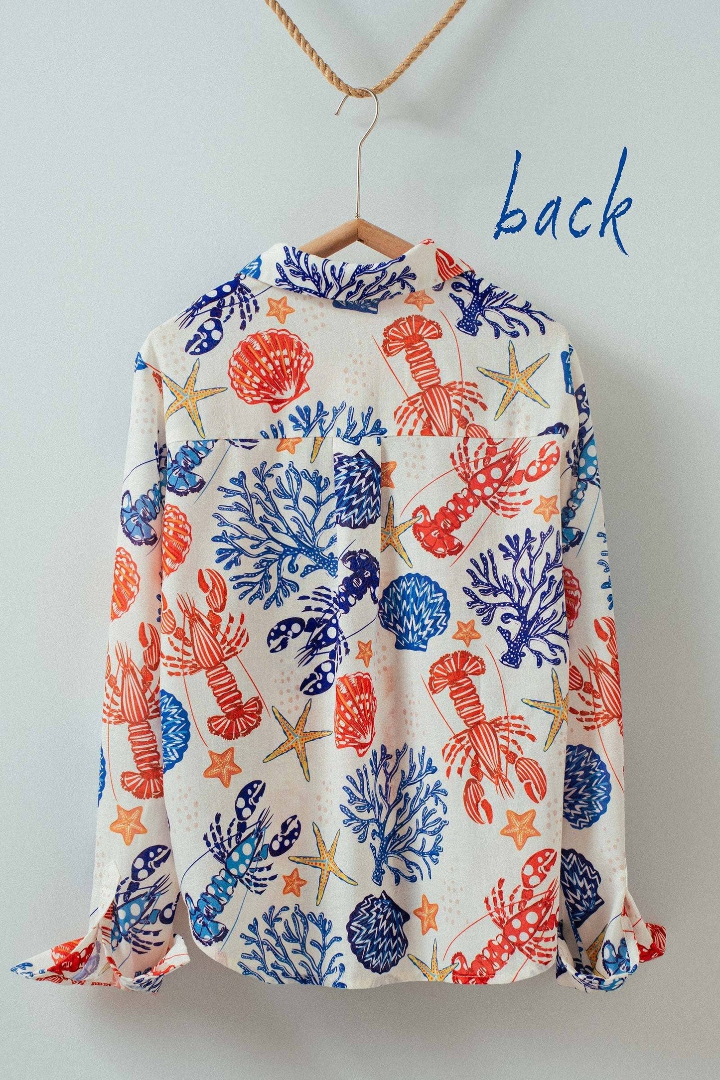 Ocean Shell & Lobster Print Relaxed Summer Shirt