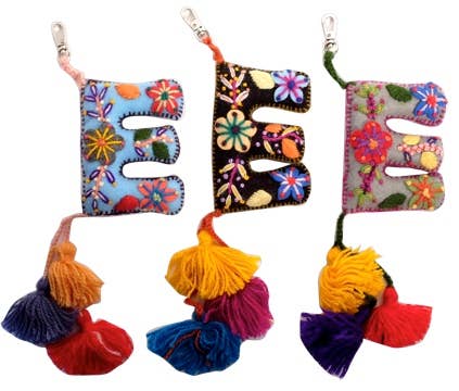 E - Hand Embroidered Keychain, Peru