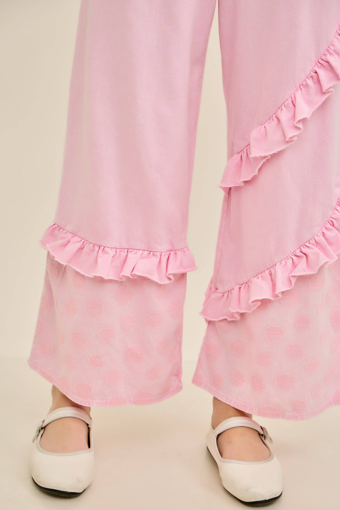 Mineral Washed Boho Polkadot Ruffle Pants