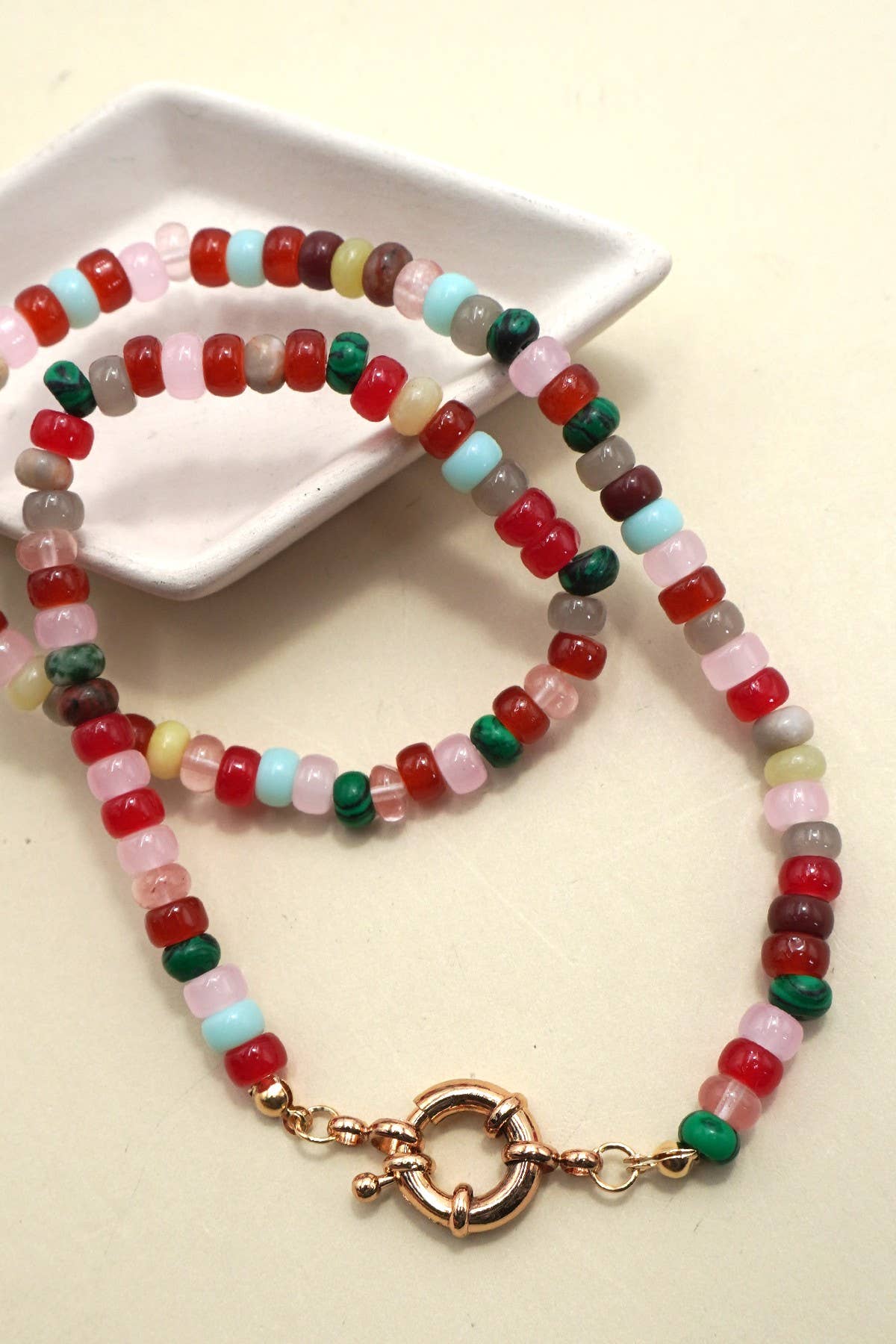 NATURAL STONE CHARM BEADED NECKLACE