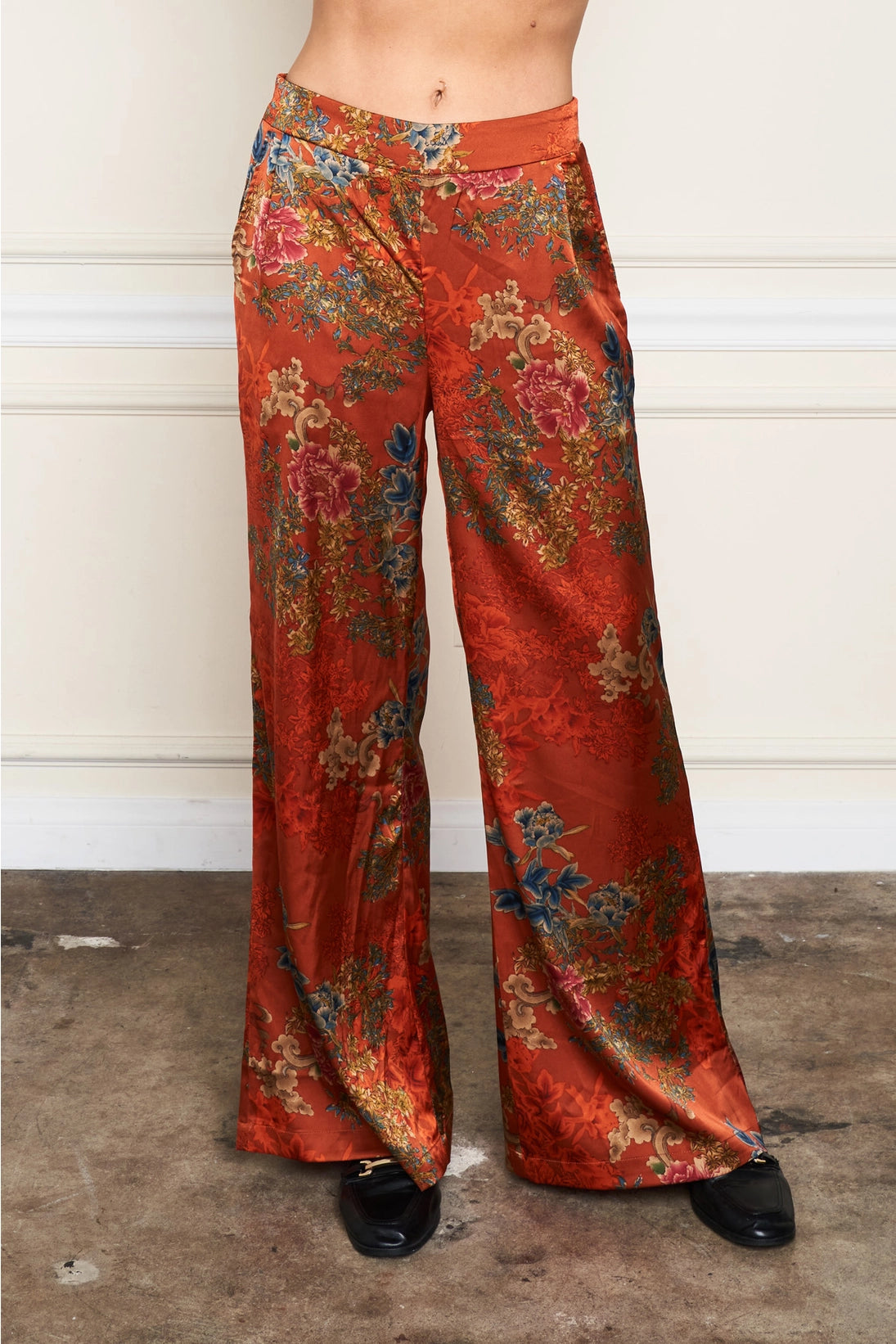 Orange Floral Silk Pants