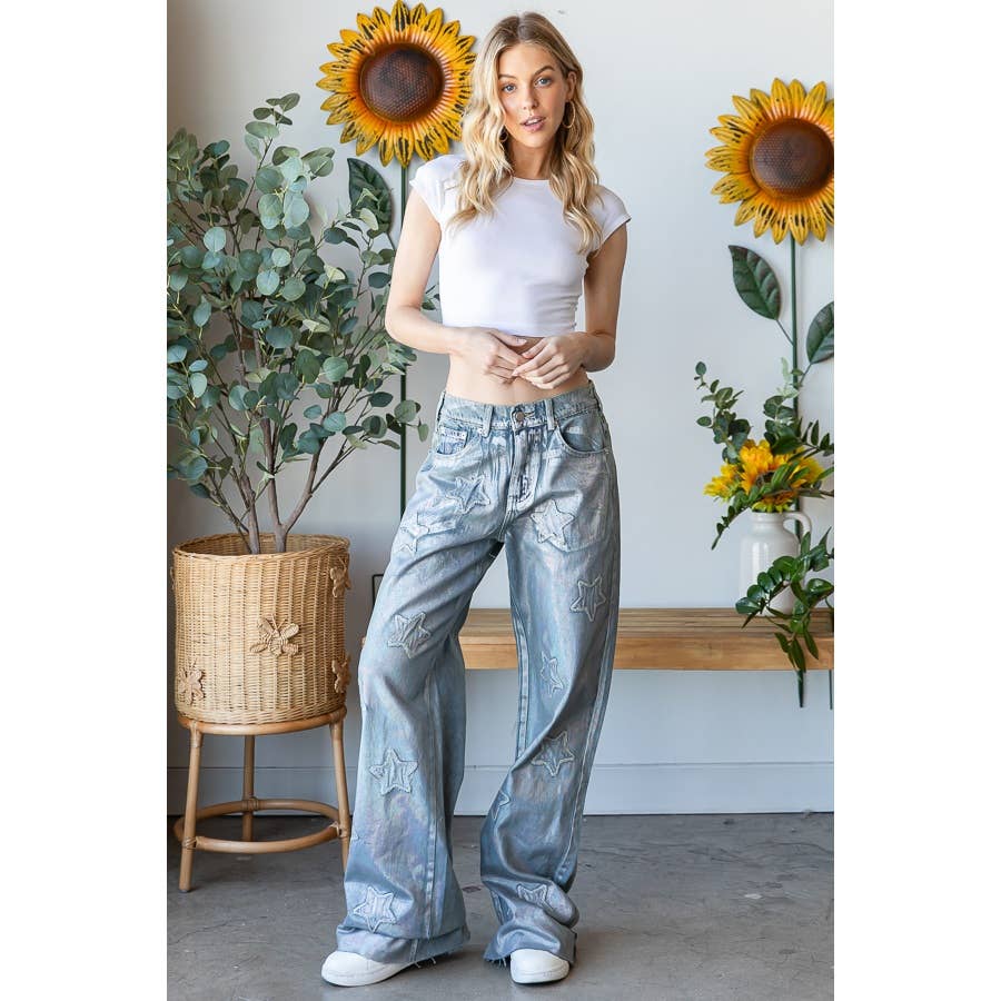 WASHED FOIL LOVE PATCHWORK DENIM JEANS