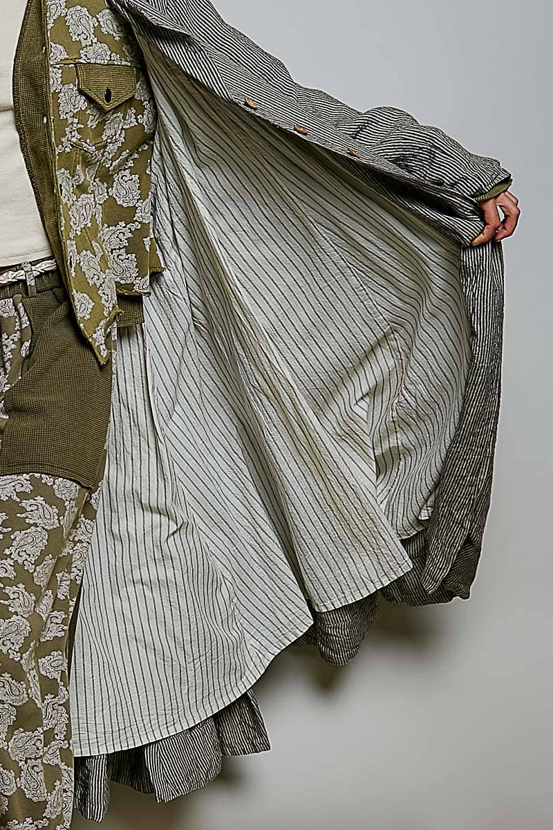 Soft Notched Collared Woven Maxi-Length Hem Duster Coat
