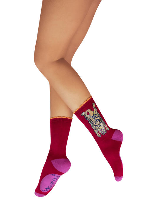 Ladies' Ankle Socks - Ikat Tiger - Fuchsia