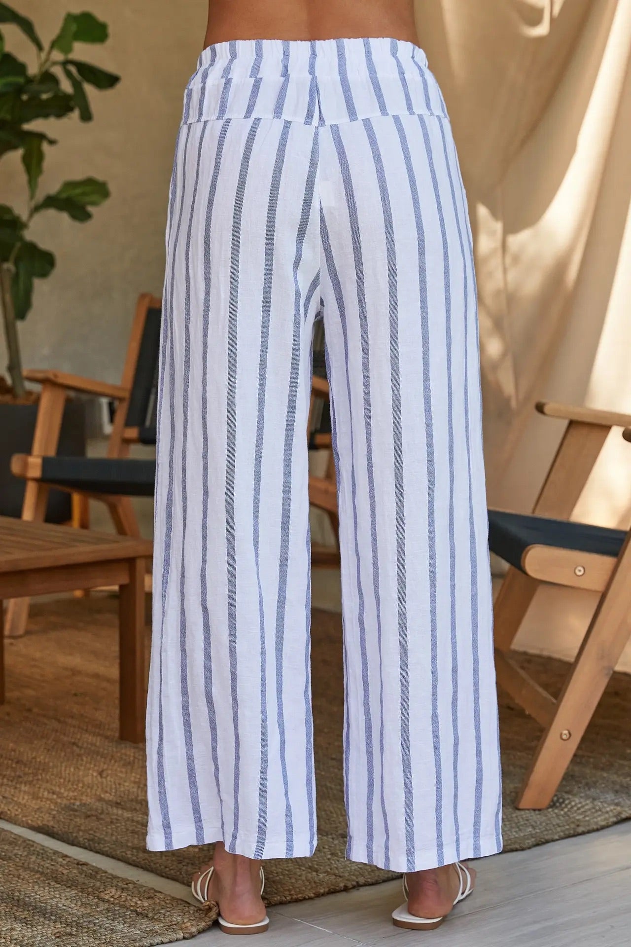 White and Blue Striped Linen Pants