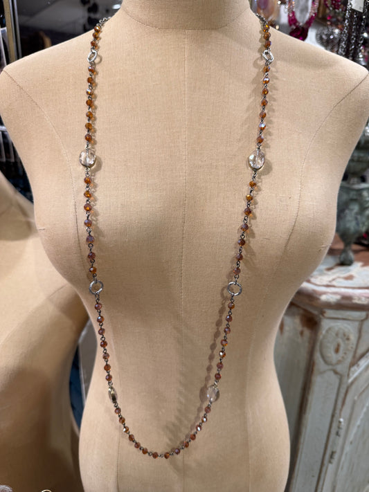 Purple And Clear Bead Long Necklace