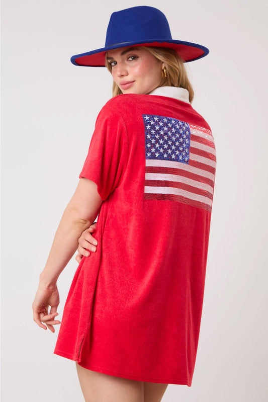 Red USA Terry Towel Cloth Mini Dress