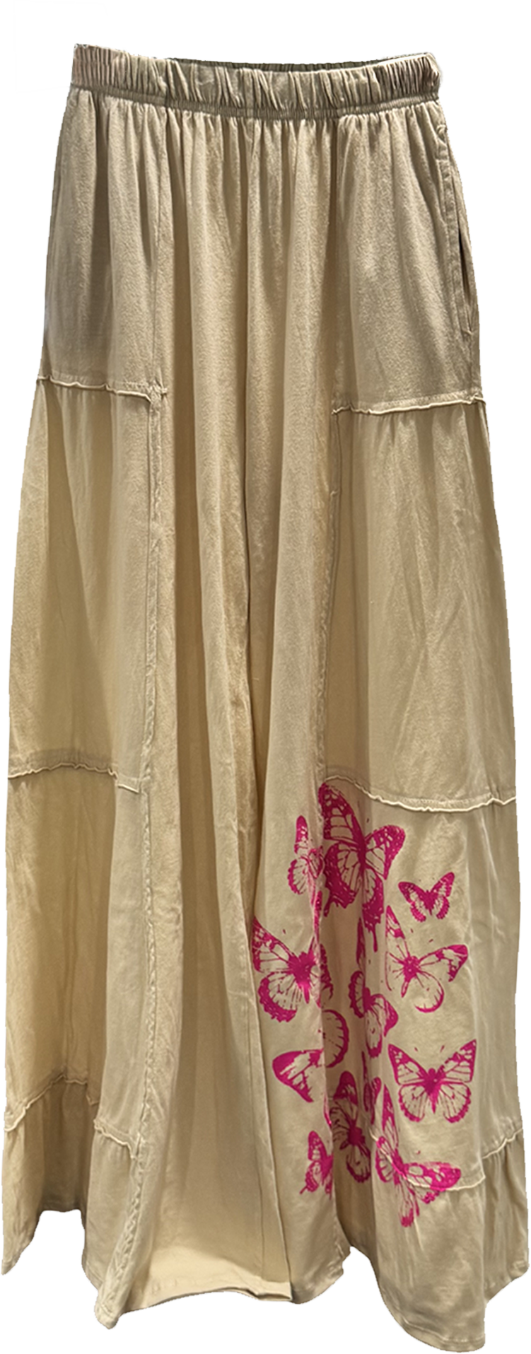 100% Cotton Tiered Wide Leg Pants w/Butterflies in 2 Colors
