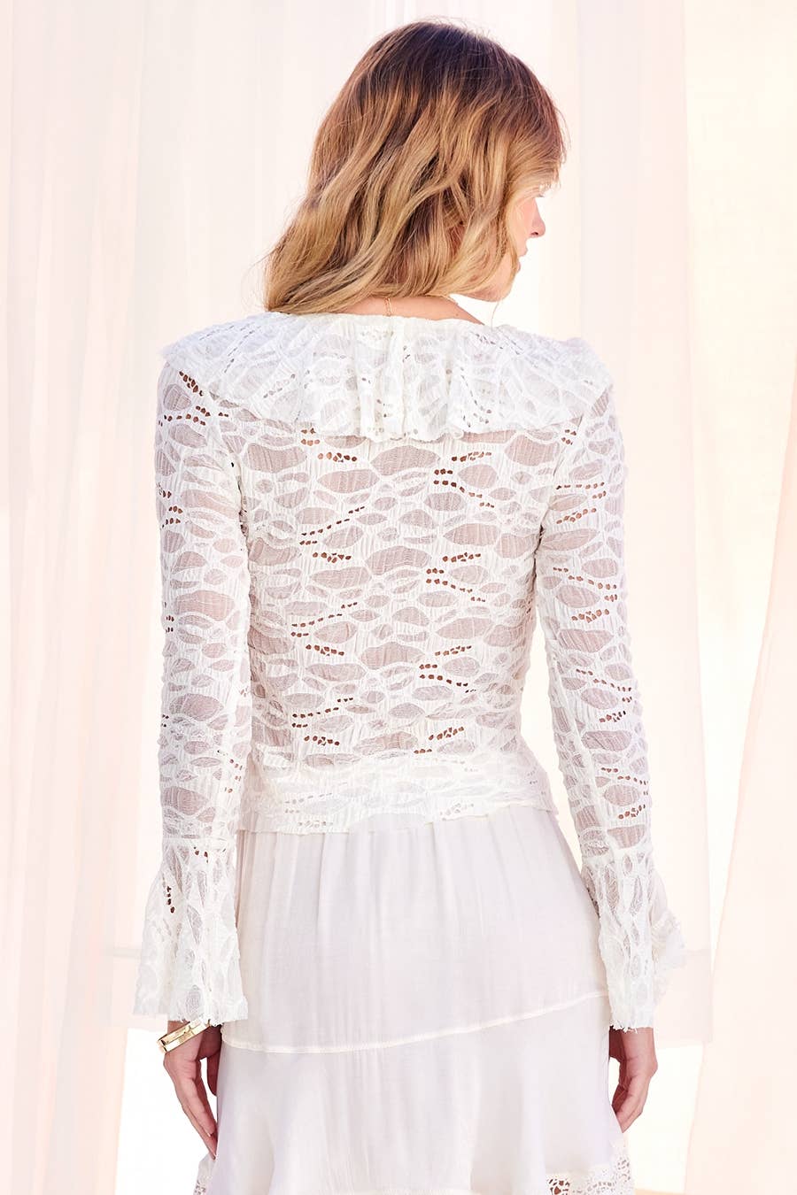 White Long Bell Sleeve Top
