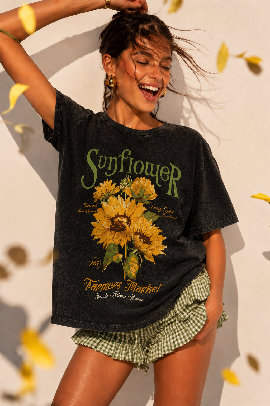 Sunflower Farmer's Market Bouquet Mineral Black Tee