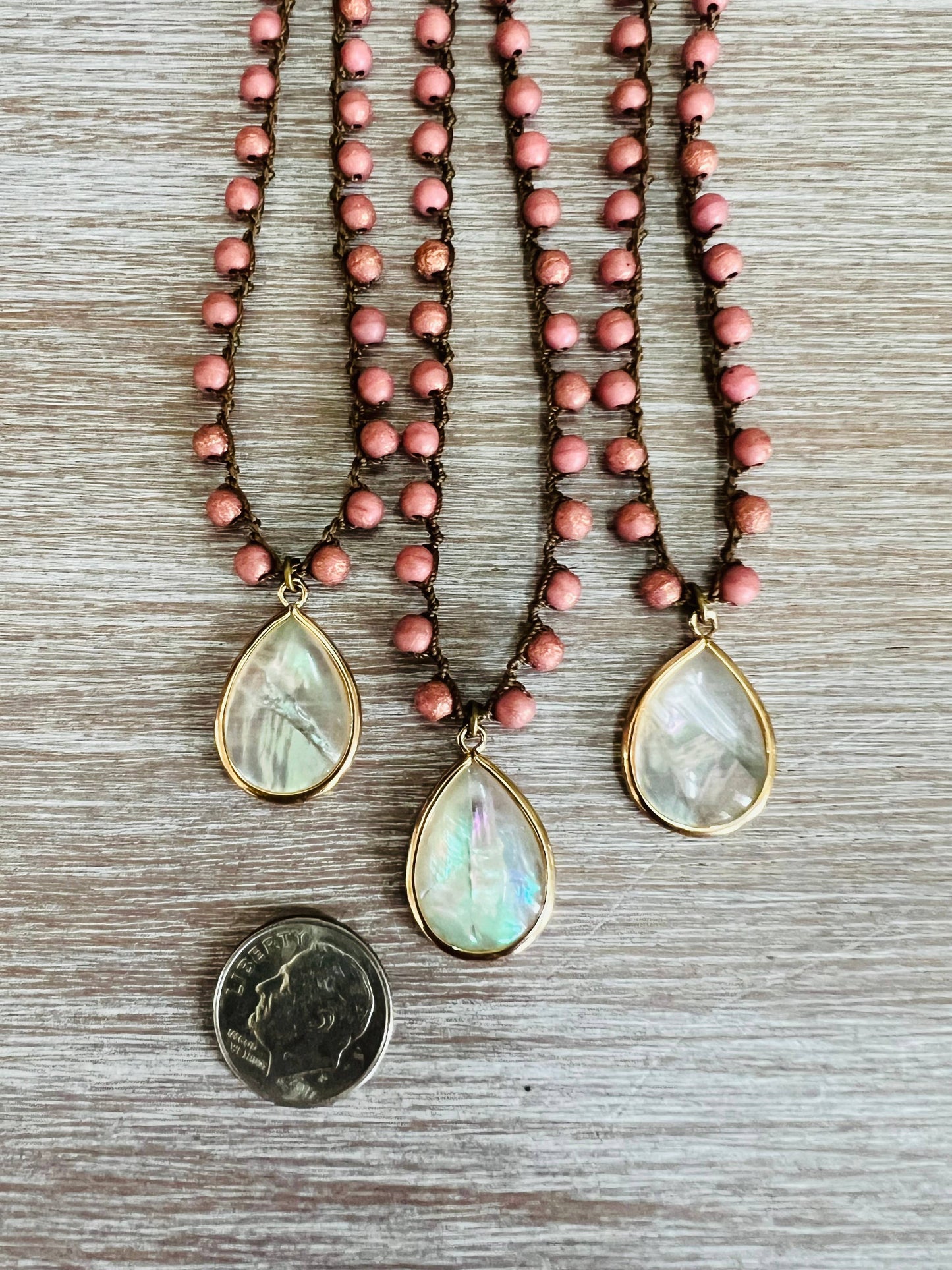 Mother Of Pearl Drop Necklace With Earthy Terracotta Crystal