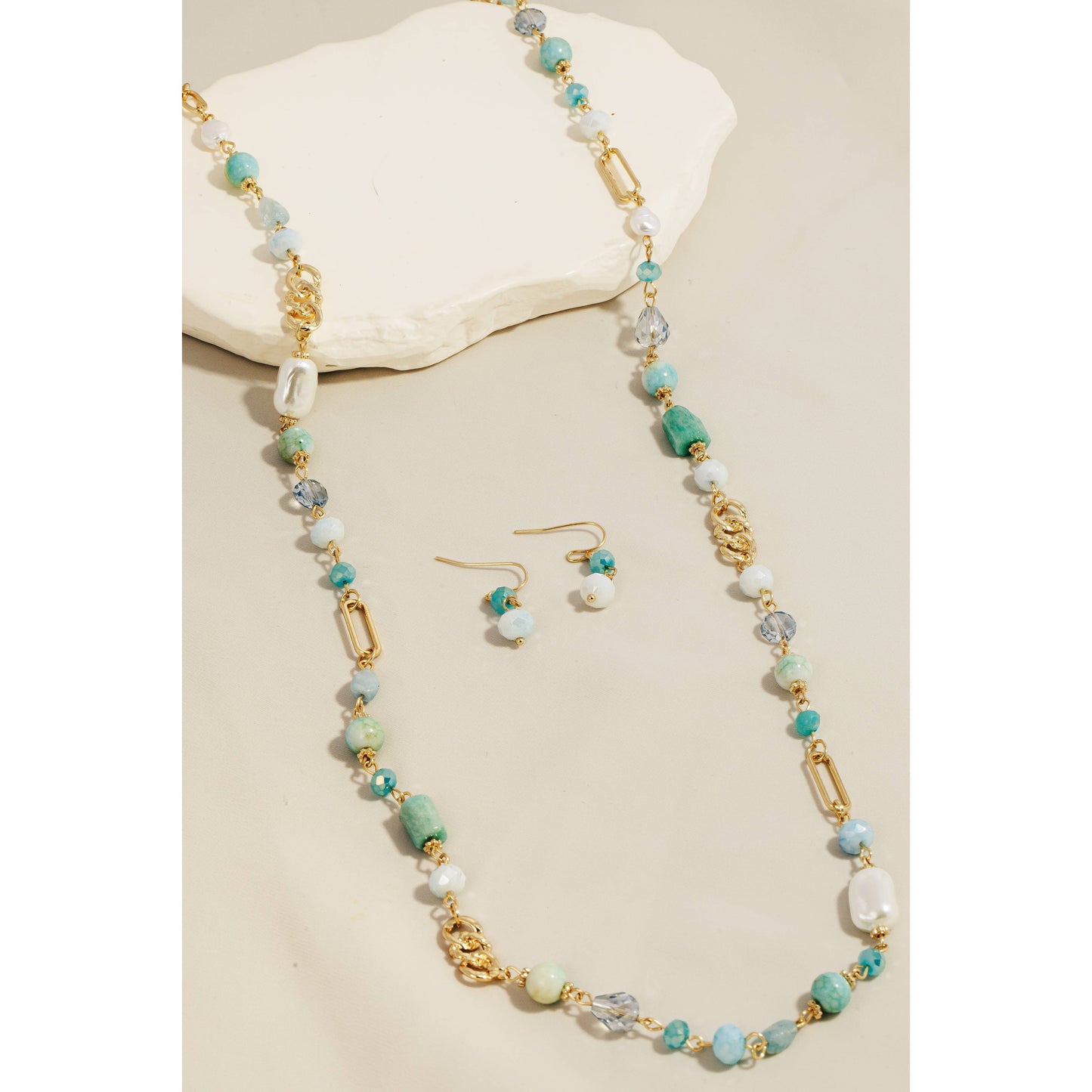 Mixed Beaded Long Chain Necklace Set