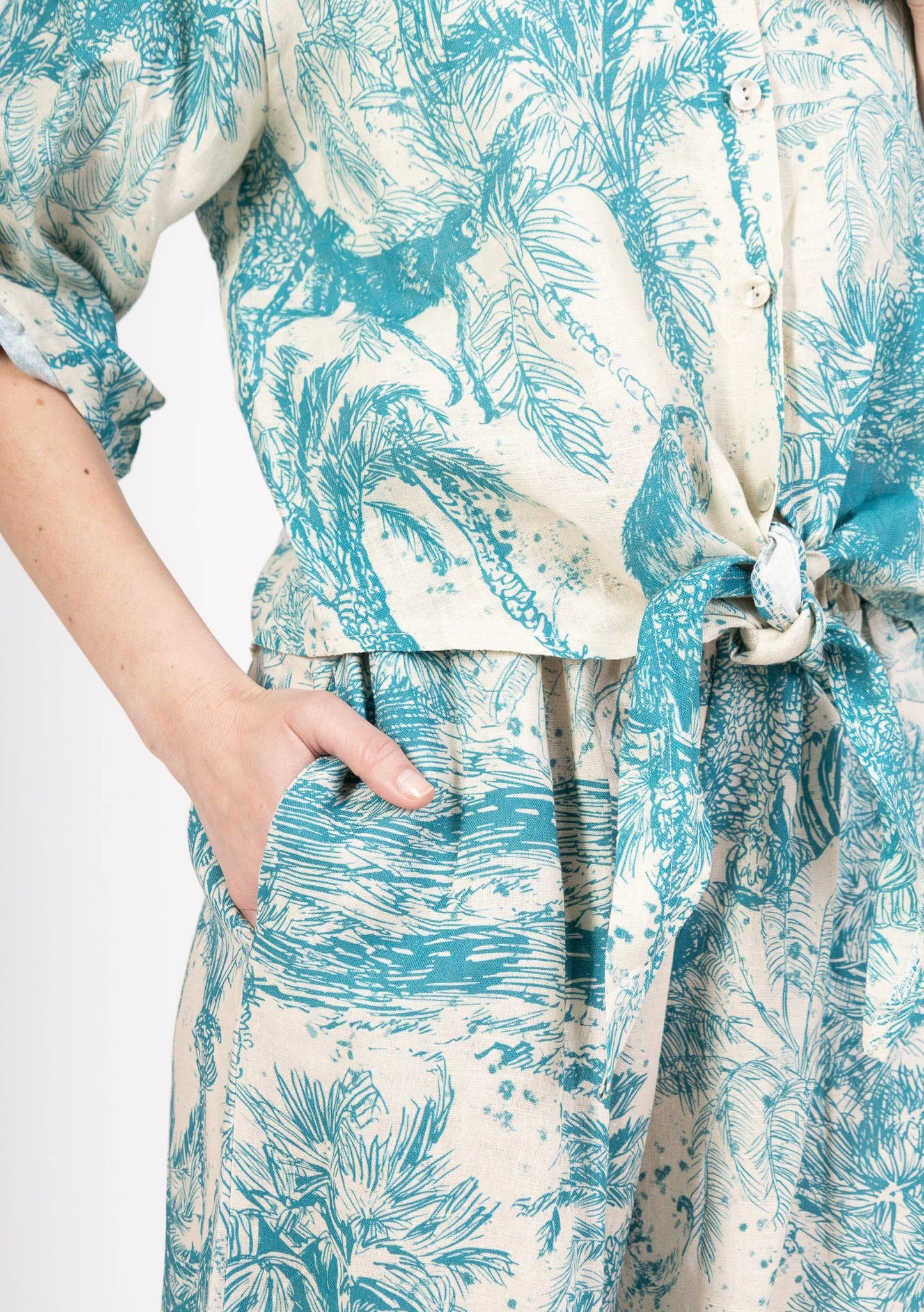 Jungle Toille Linen Blouse