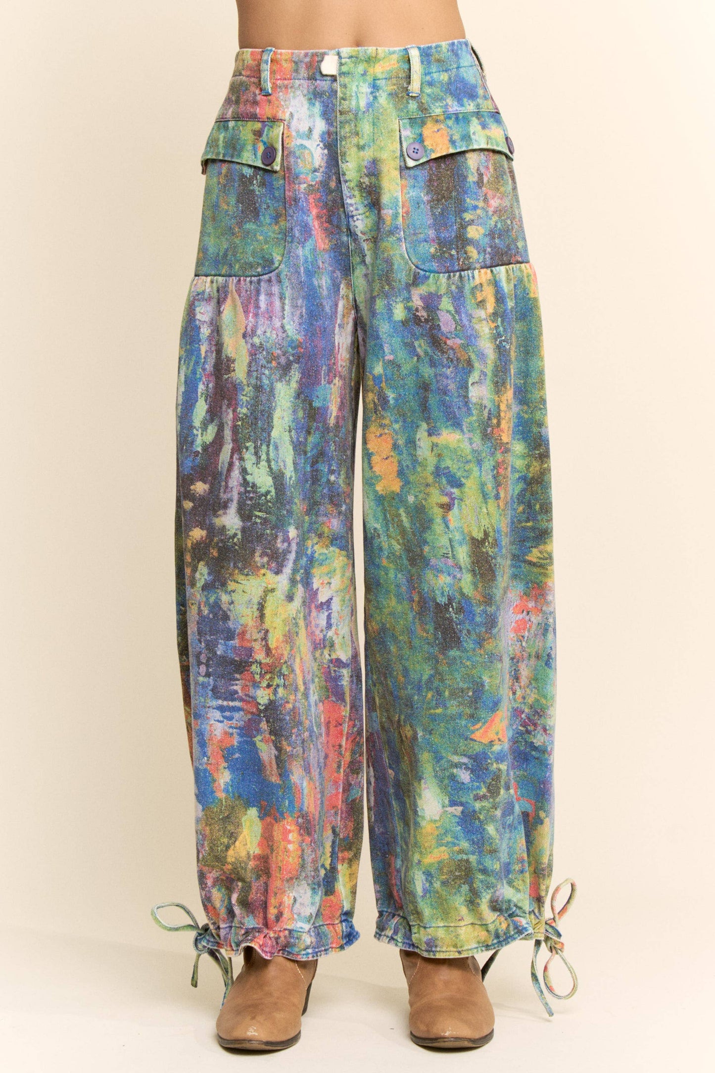 PLUS SIZE DENIM WIDE OPEN MID HIGH WAIST PANT