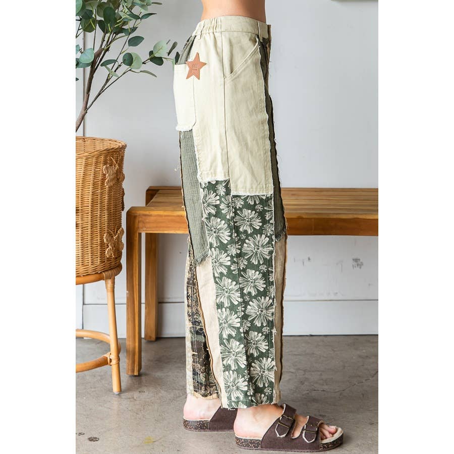 MINERAL WASHED PATCHWORK TWILL PANTS