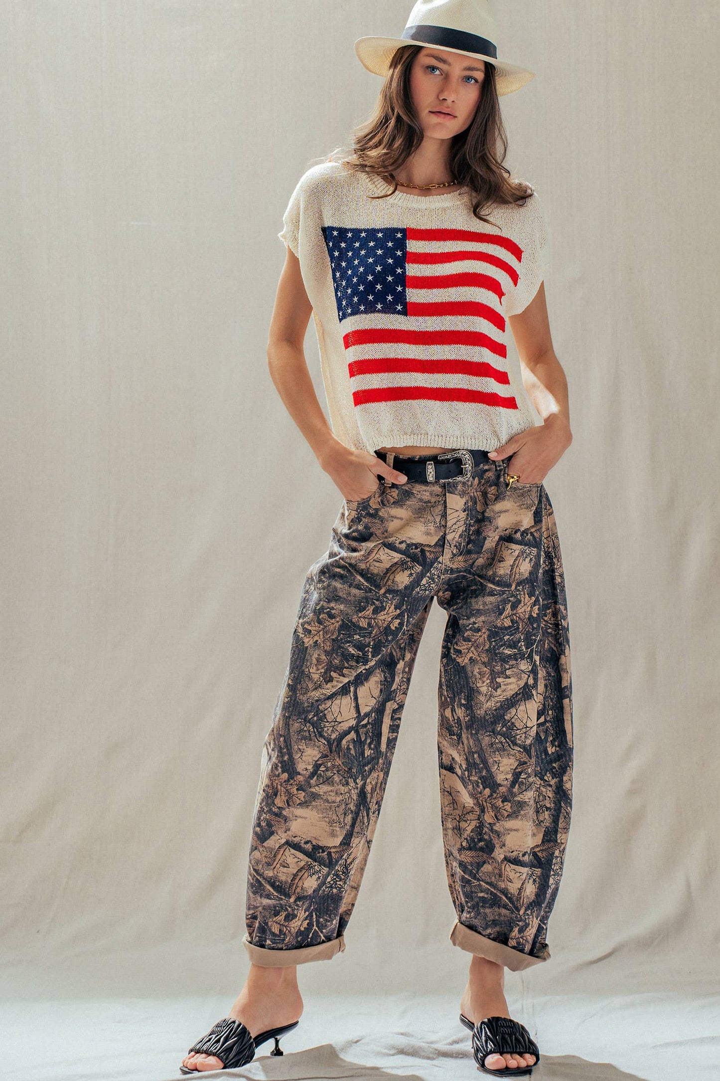 American Flag Graphic Knit Patriotic Top