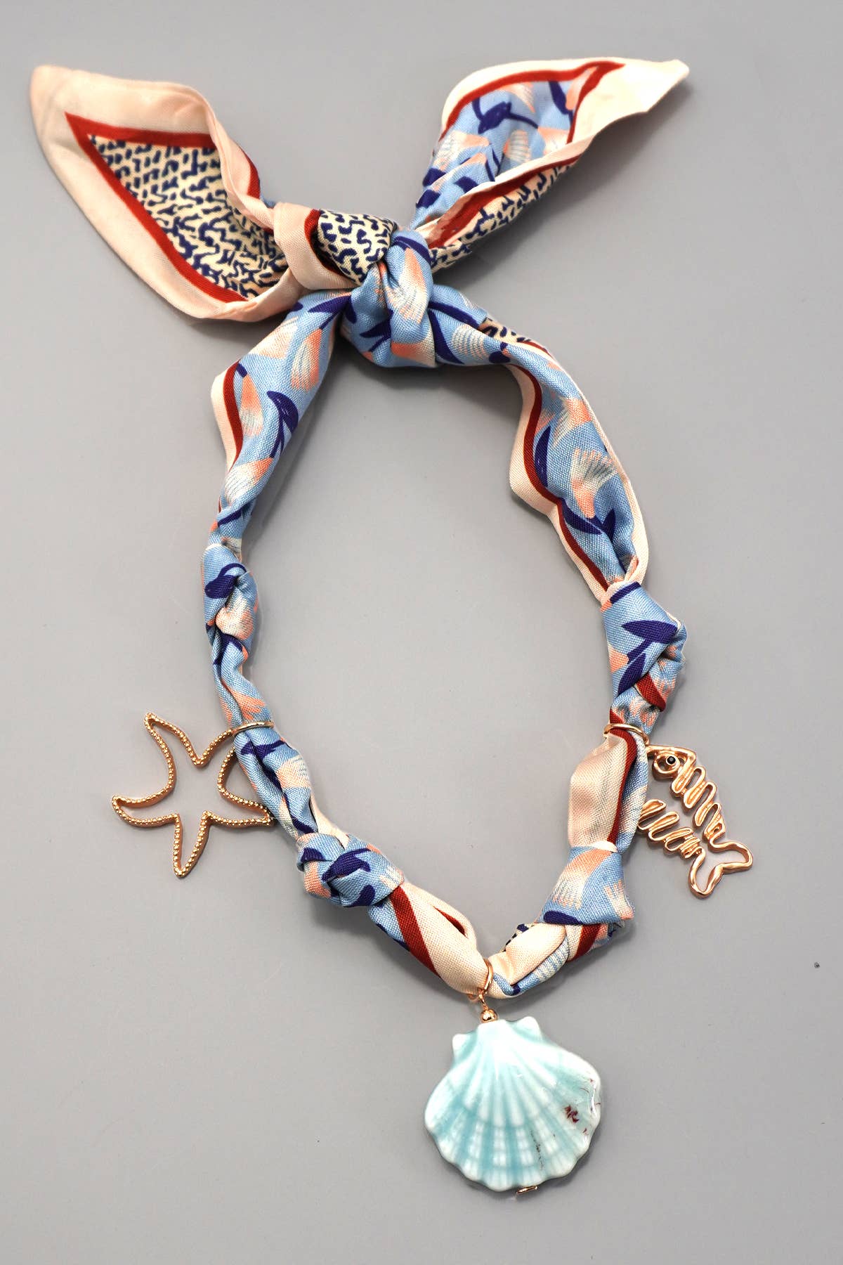 SCARF CHARM NECKLACE-CERAMIC SEASHELL STARFISH