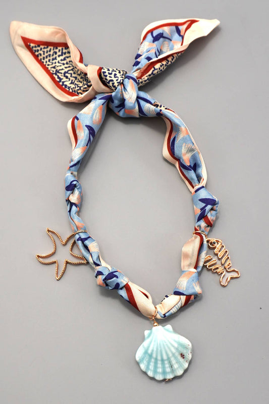 SCARF CHARM NECKLACE-CERAMIC SEASHELL STARFISH