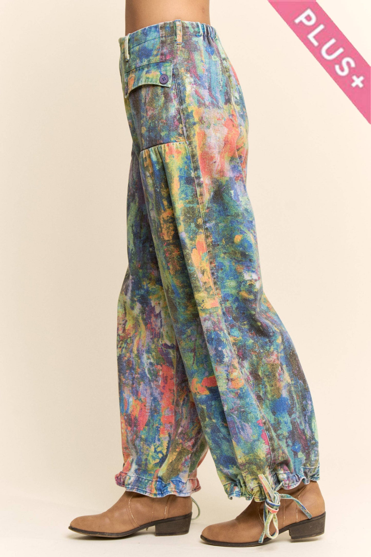 PLUS SIZE DENIM WIDE OPEN MID HIGH WAIST PANT