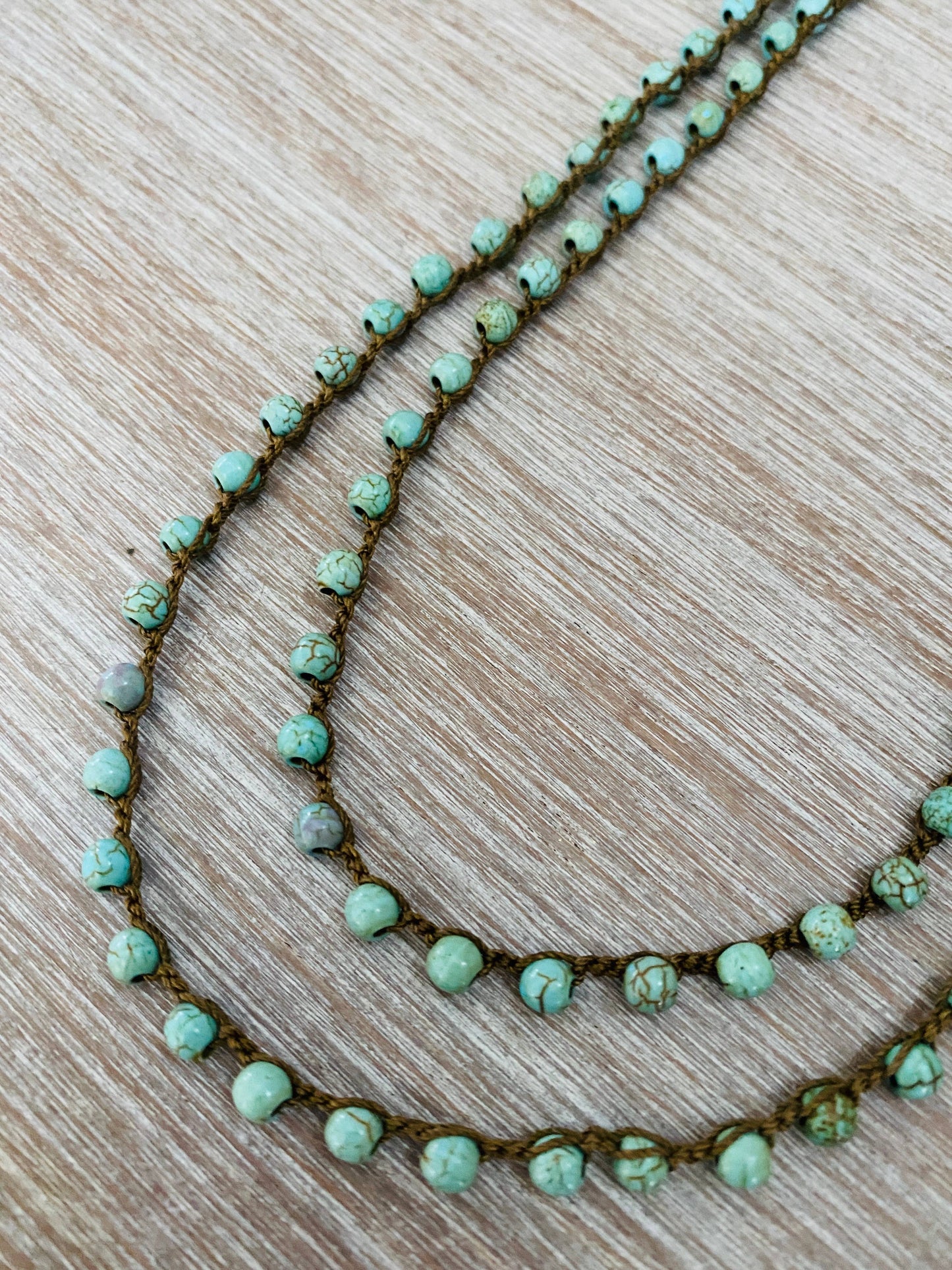 Long Turquoise Stone Strand Necklace To Wear Long, Wrapped