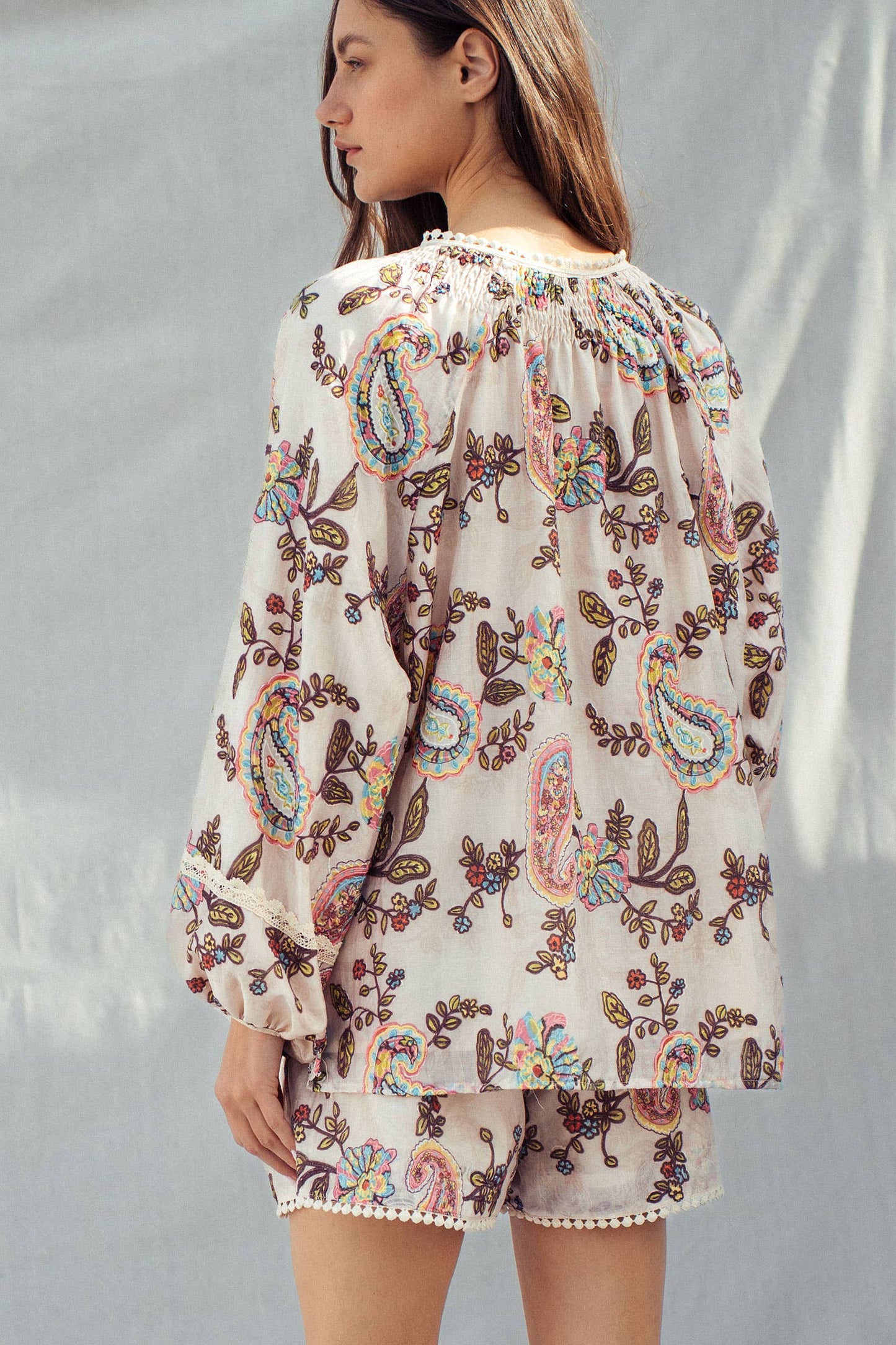 Embroidered Boho Paisley Blouse Top