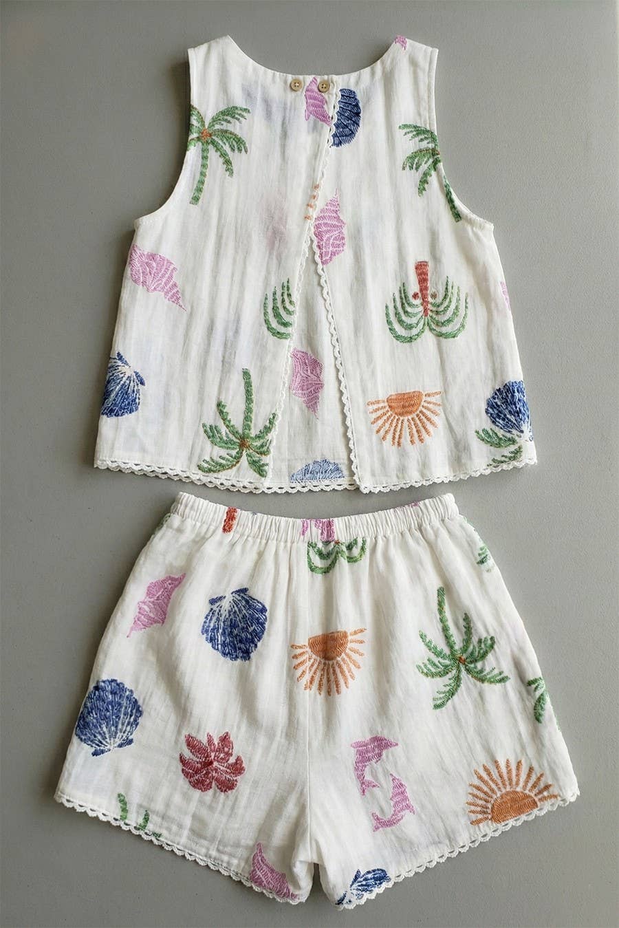 Palm and Dolphin Printed 2- Piece Short Set