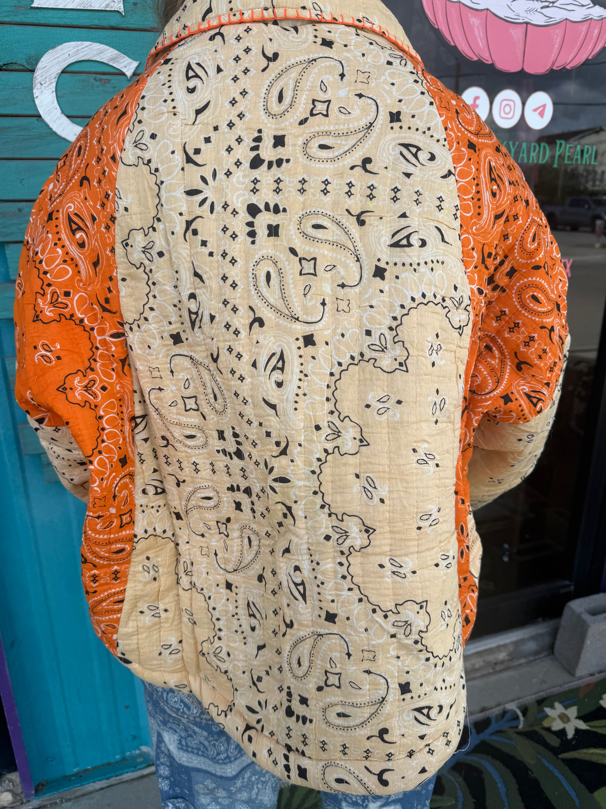 Quilted Patchwork Paisley Button Front Jacket Top