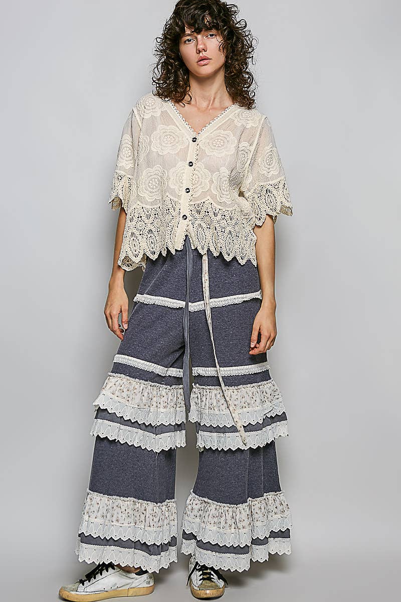 Crochet Trim Neckline Short Sleeve Jacket Top
