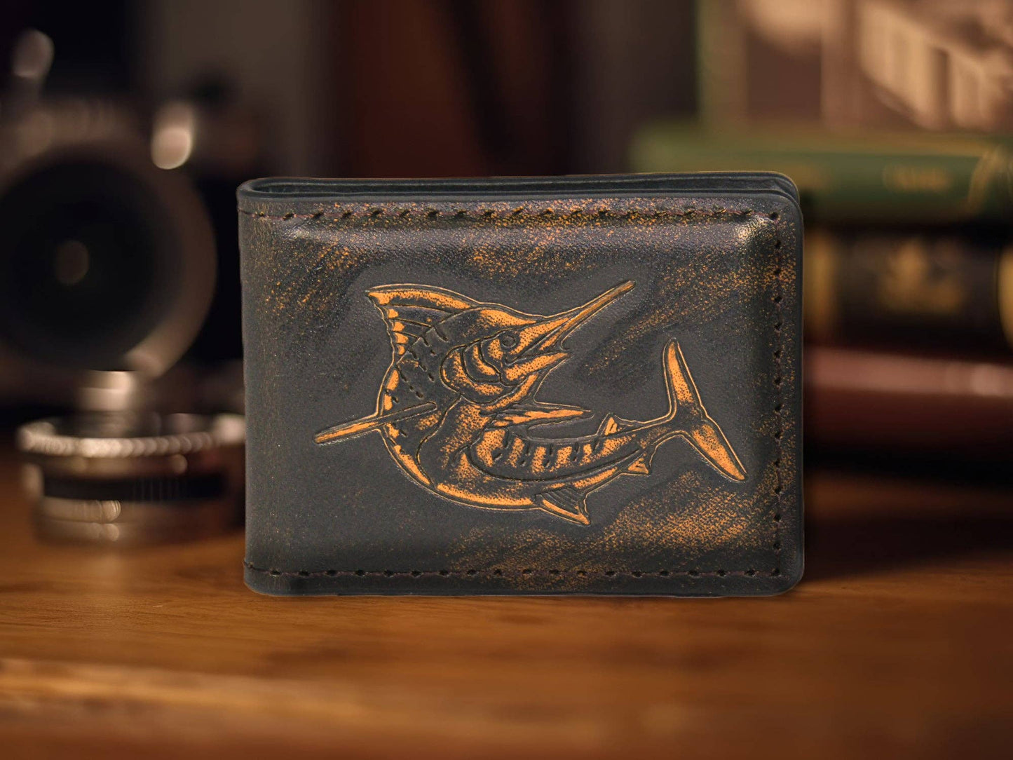 Marlin Burnished Leather Money Clip