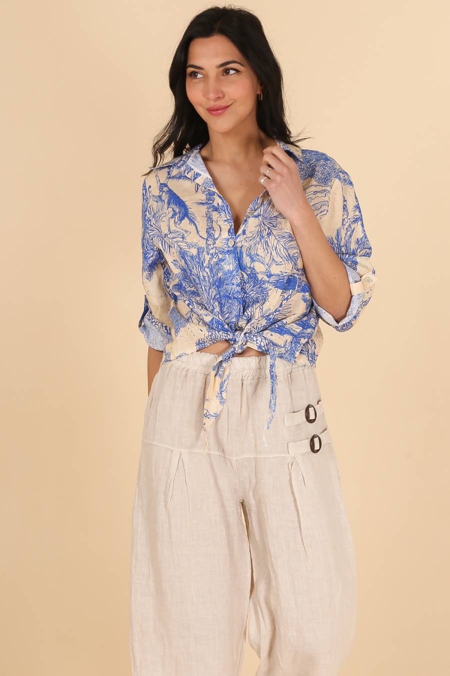 Jungle Toille Linen Blouse